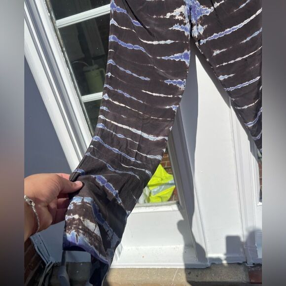 Gypsy 05 Blue Tie Dye 100% Silk Drawstring Waist Tapered Pants - Picture 4 of 6